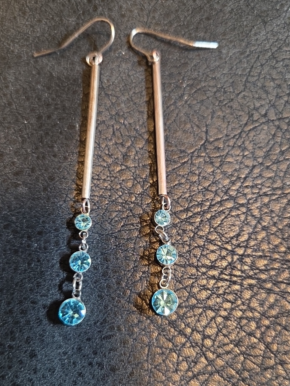 Sterling-Tone Aqua Crystal Drop Earrings